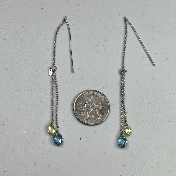 Sterling Silver Chain Drop Earrings With Blue & Green Crystal Accents - Picture 4 of 9